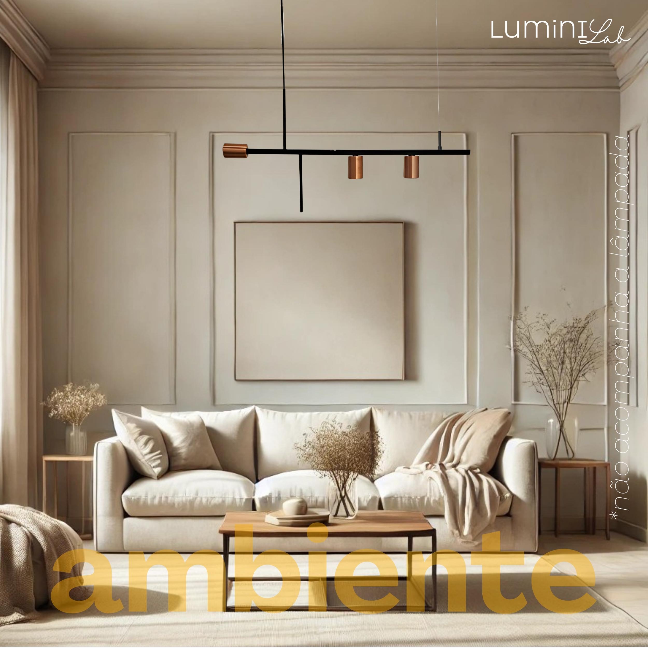 Pendente Fuzue Aluminio Teto E27 3 Luzes Lumini Lab