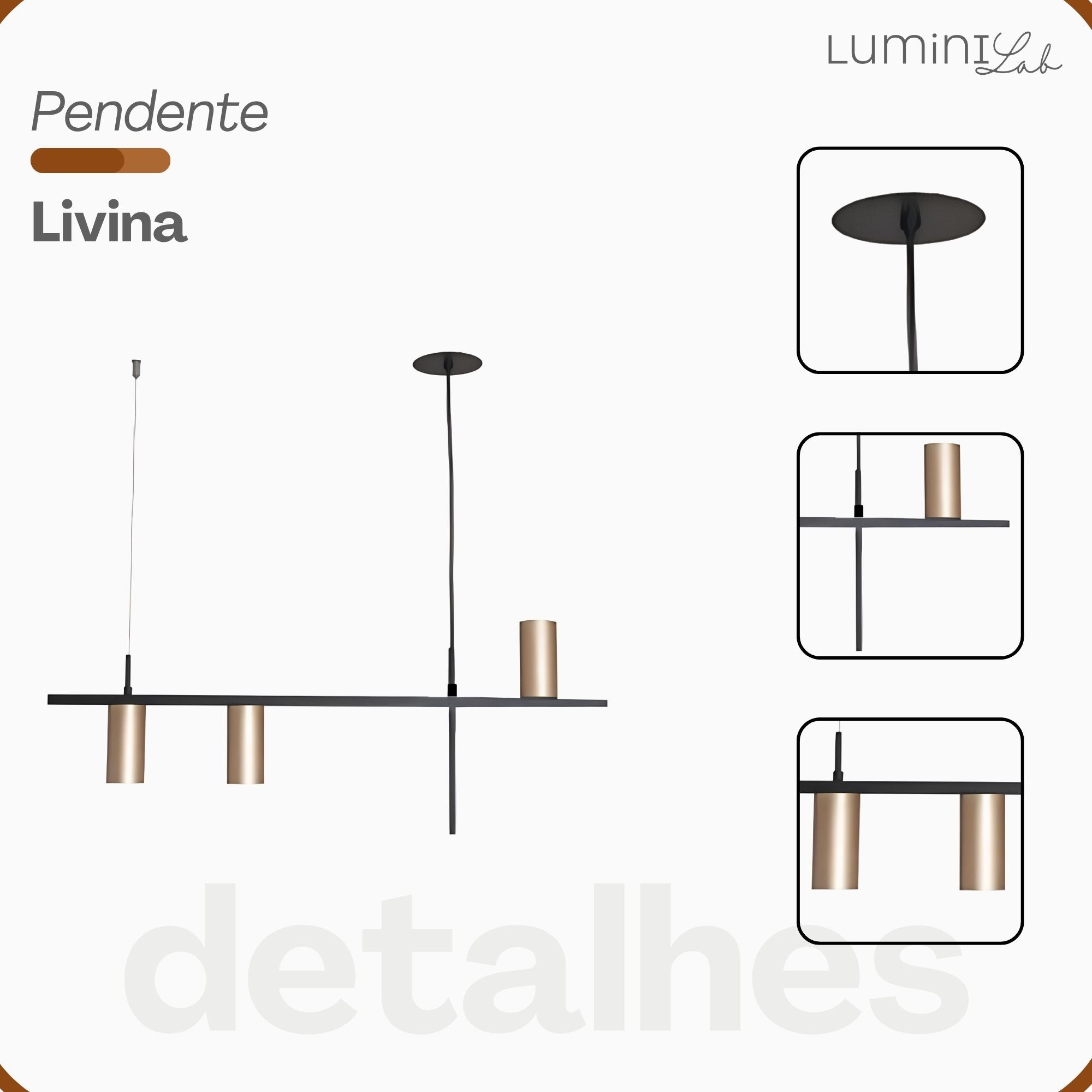 Pendente Livina Aluminio Teto Cabo 1 metro 3 Luzes GU10 Bivolt Lumini Lab