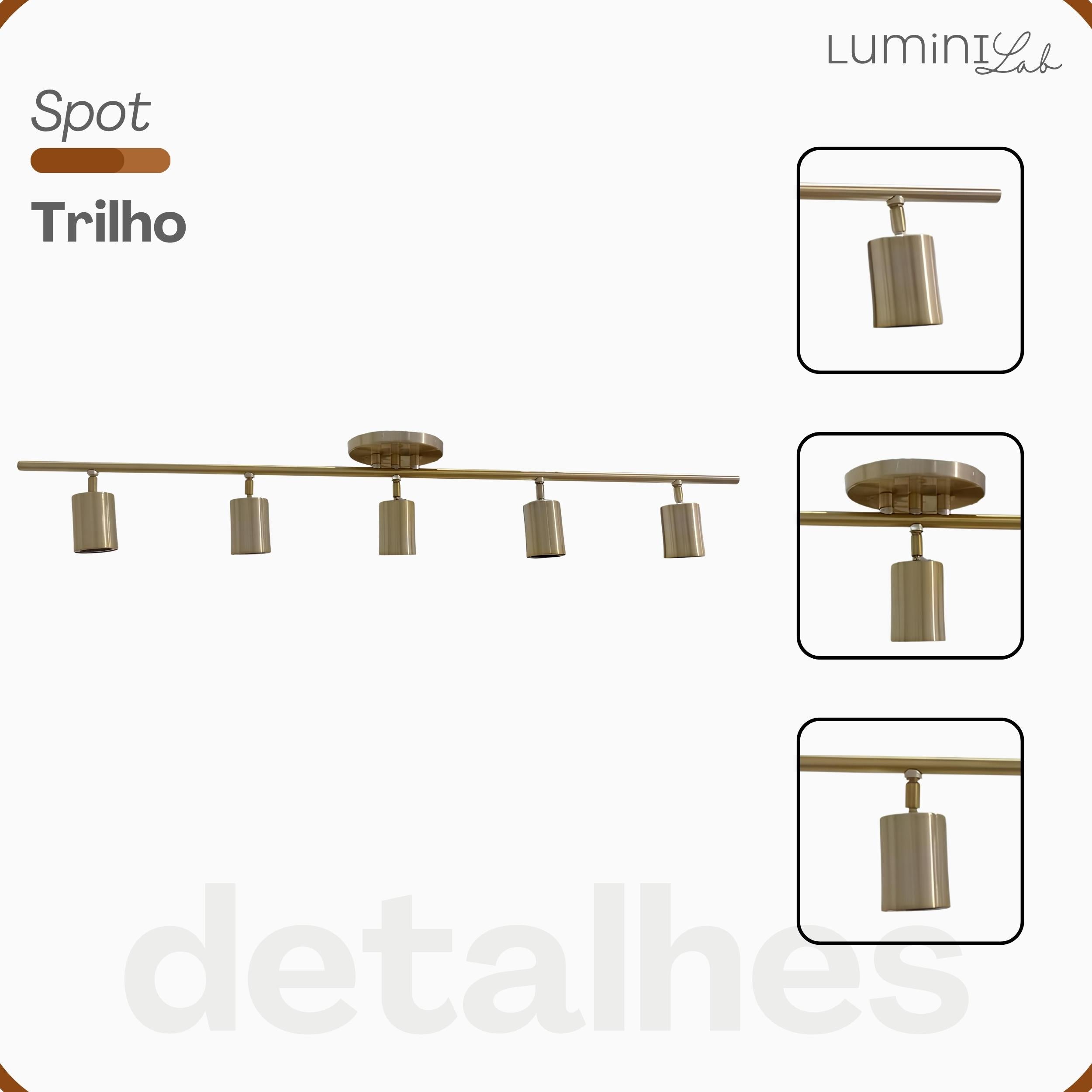 Spot Trilho Industrial Aluminio Teto 5 Luzes GU10 Bivolt Lumini Lab