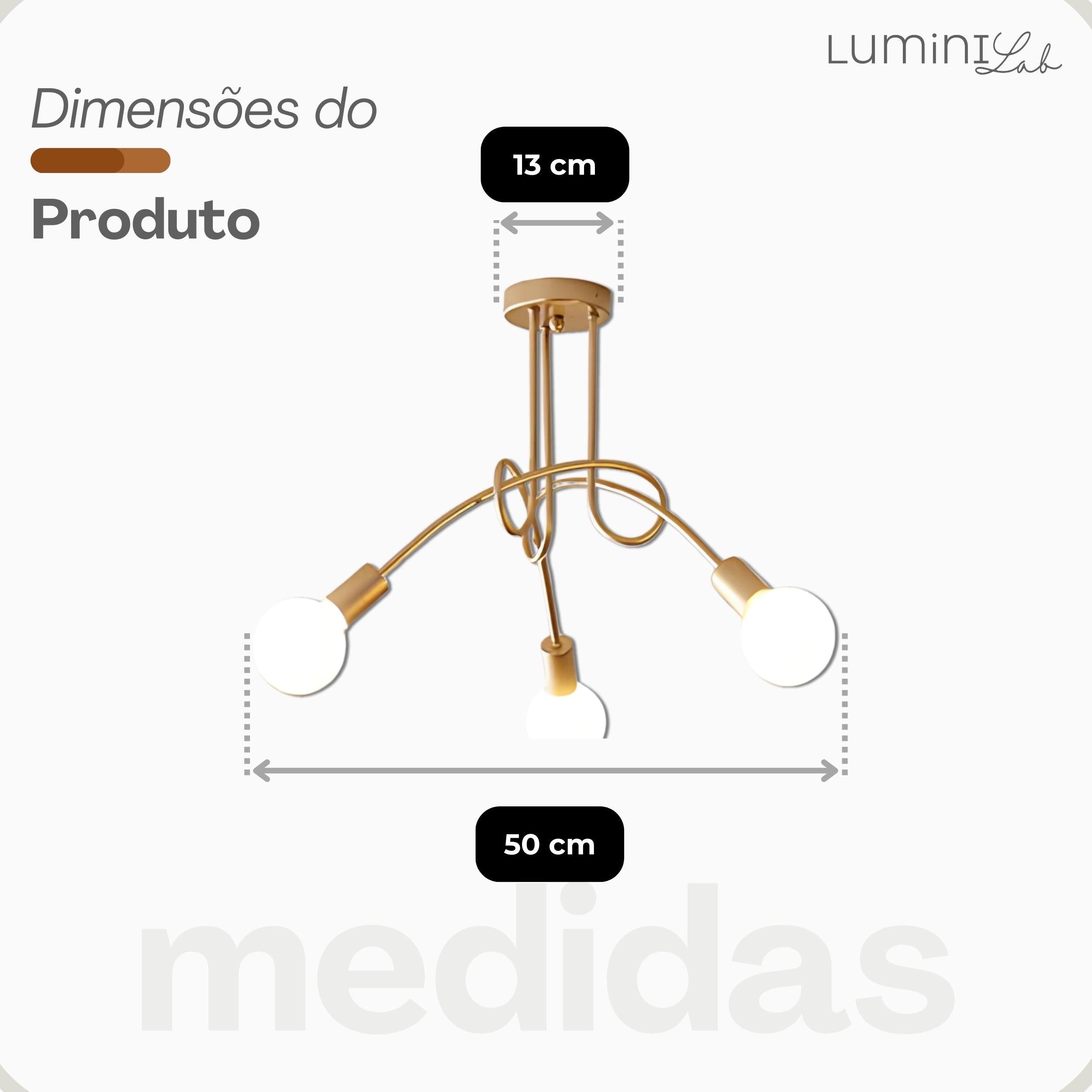 Plafon Laço Aluminio Teto E27 3 Luzes Lumini Lab