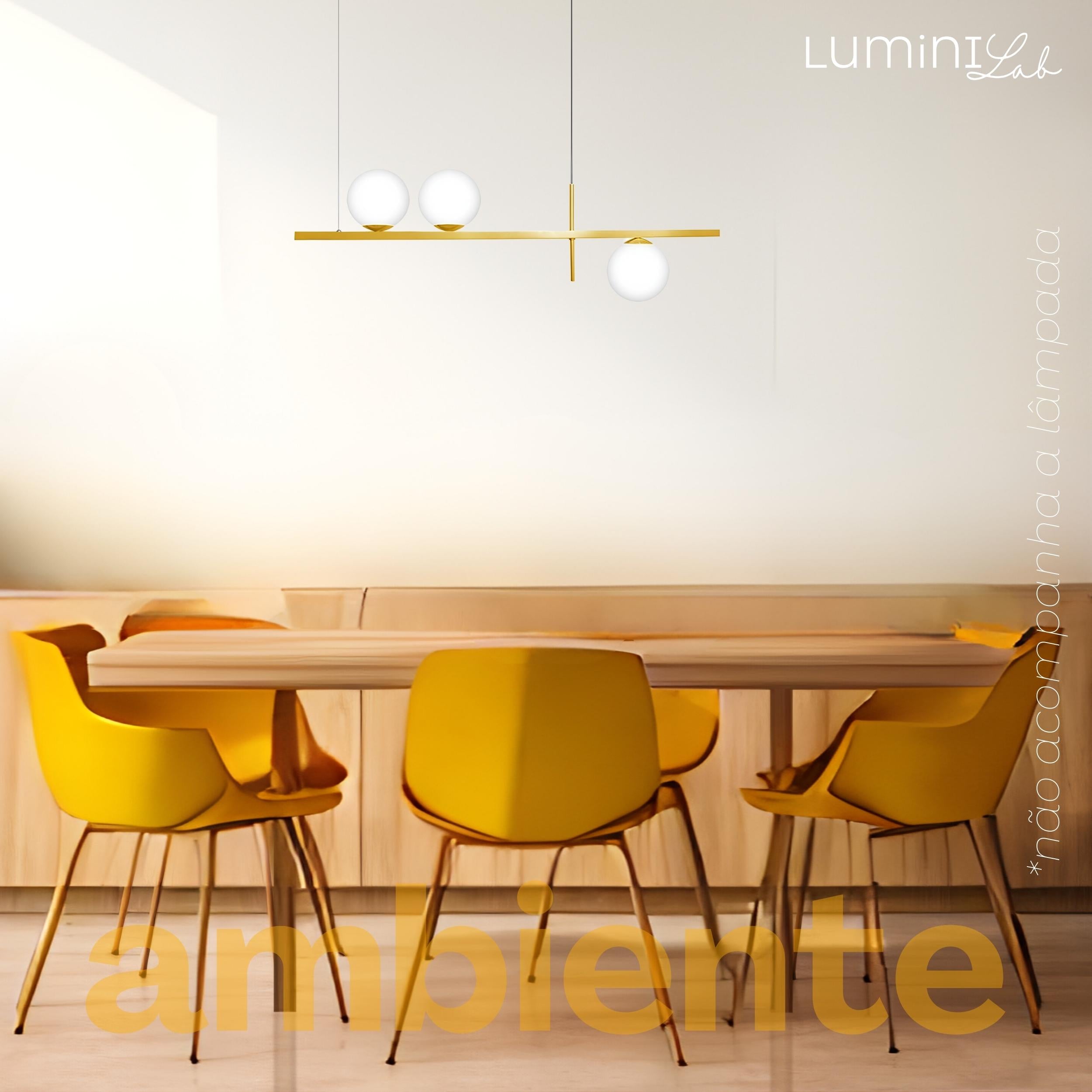 Pendente Linea Aluminio Teto Cabo 1 metro 3 Luzes G9 D12 Bivolt Lumini Lab
