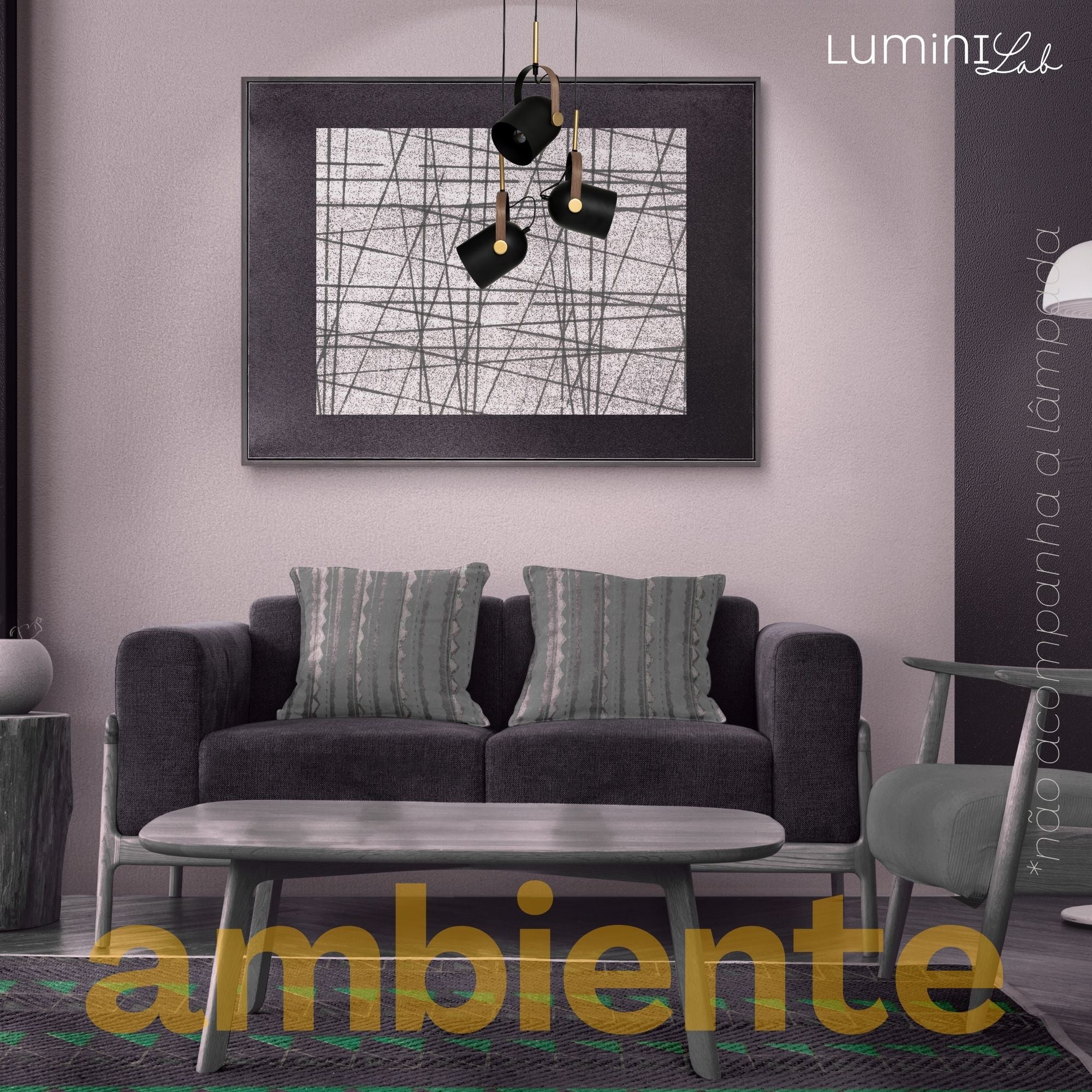 Pendente Quila Aluminio Teto Cabo 1 metro 3 Luzes GU10 Bivolt Lumini Lab