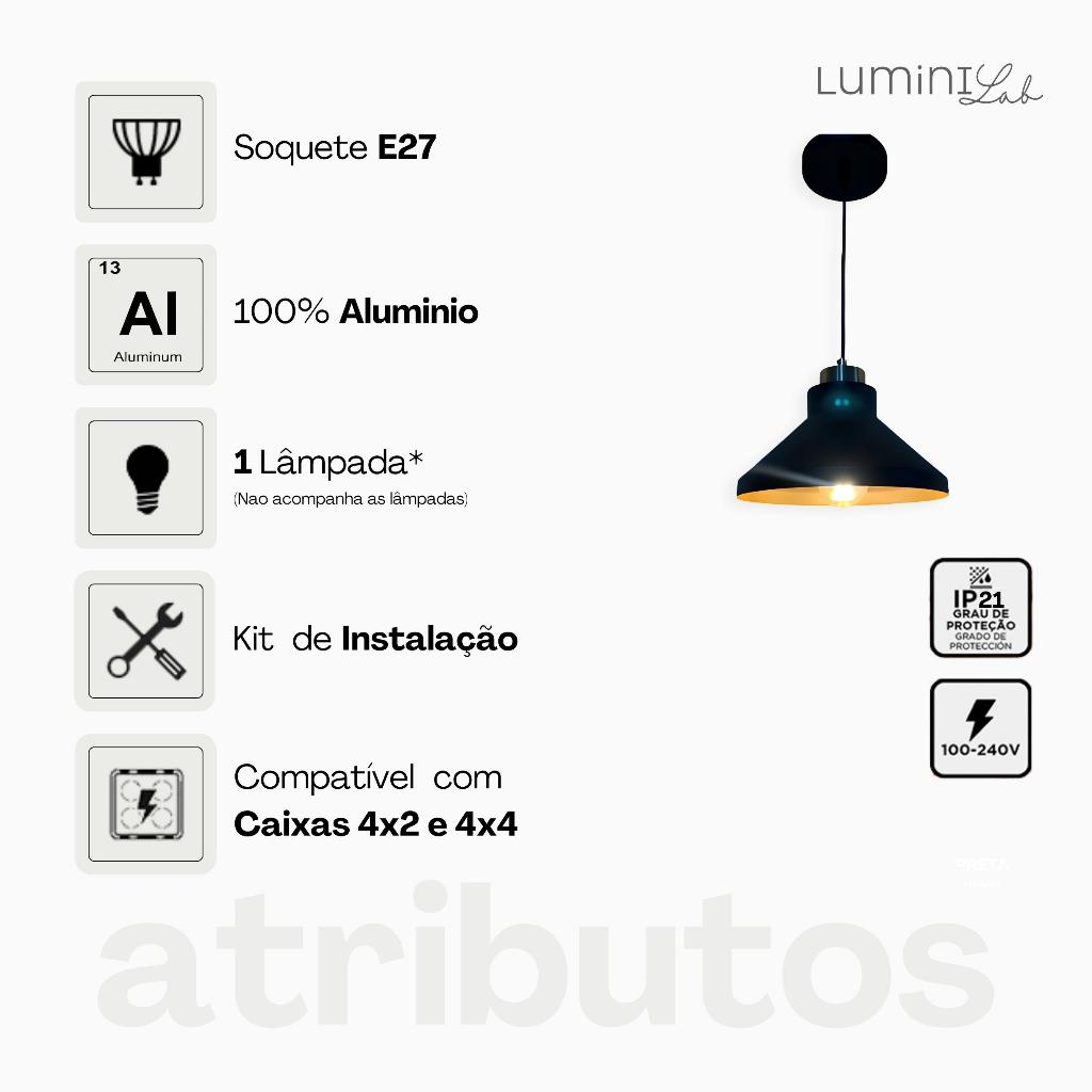 Pendente Aurora Aluminio Teto E27 1 Luz Lumini Lab
