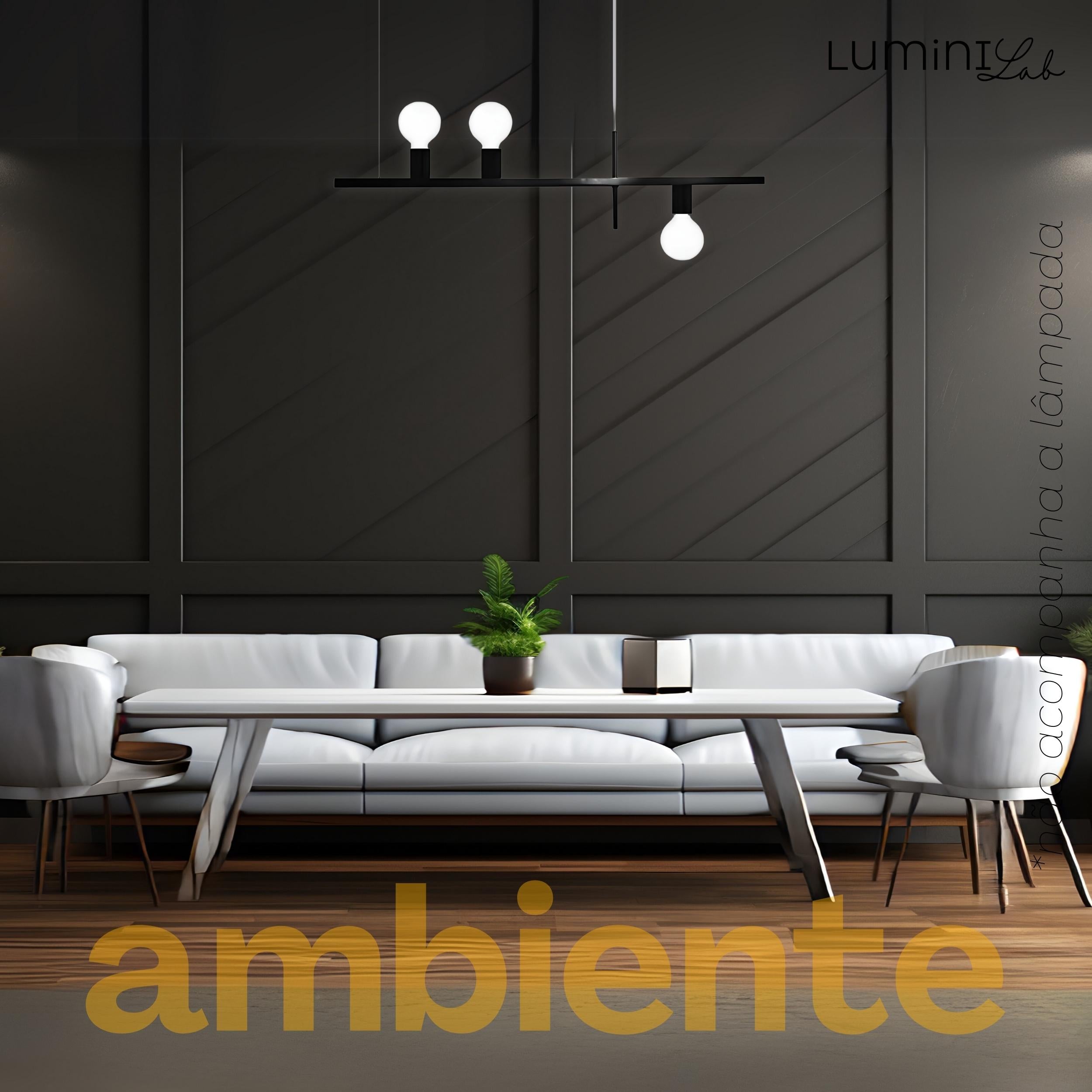 Pendente Linea Aluminio Teto Cabo 1 metro 3 Luzes E27 Bivolt Lumini Lab