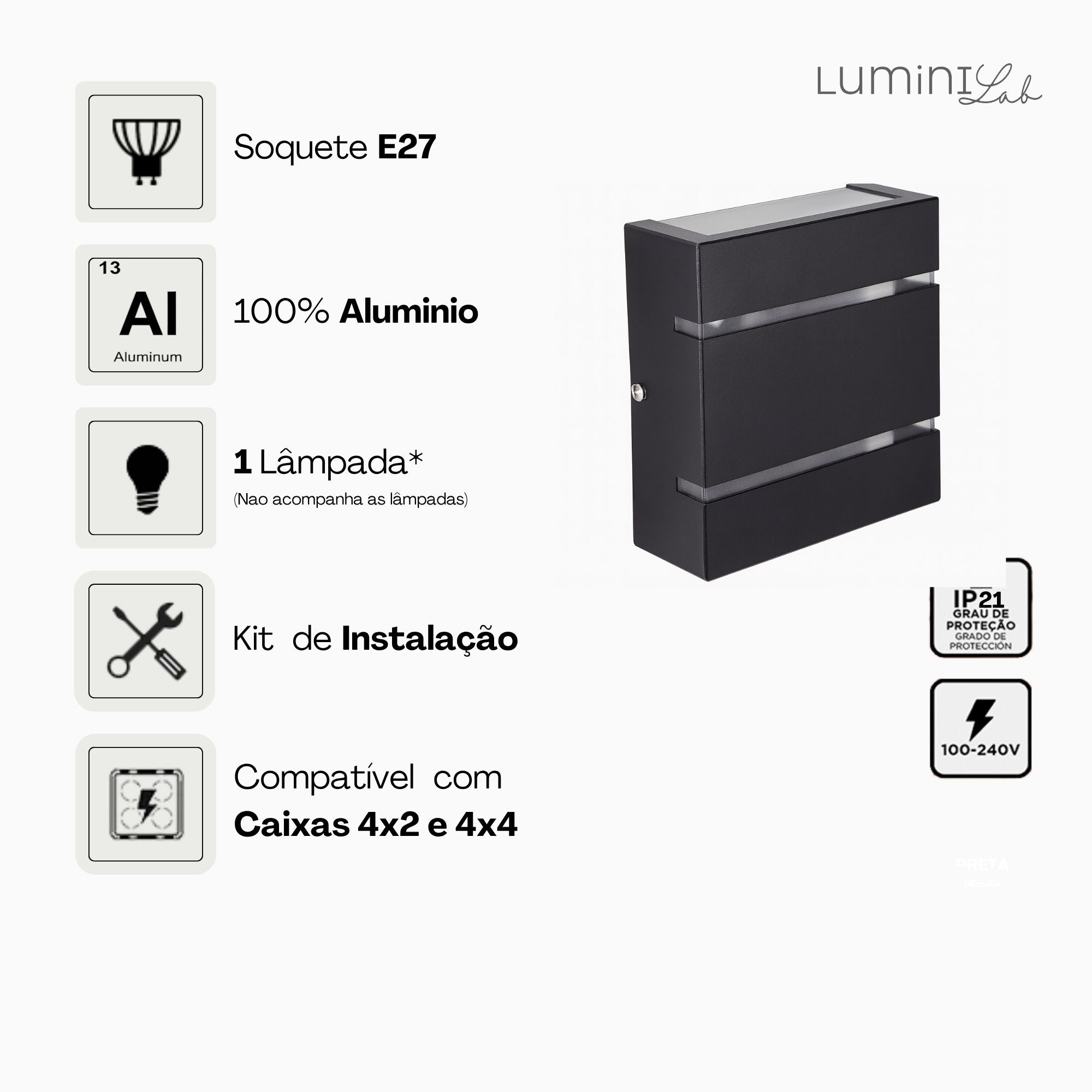 Arandela Slim 3 Aluminio 2 Fachos 2 Frisos Parede 1 Luz G9 Bivolt Lumini Lab