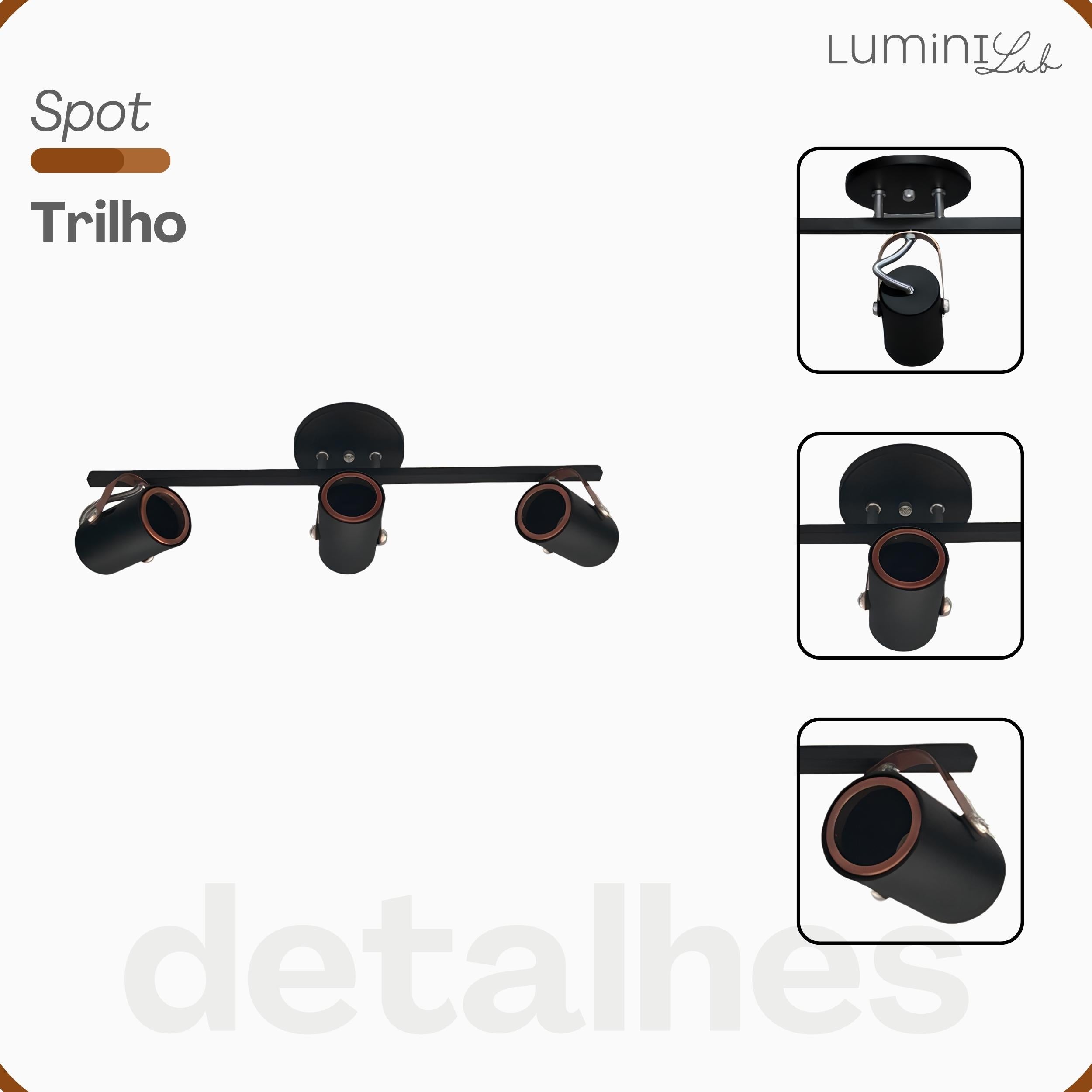Spot Trilho Moderno Aluminio Teto GU10 3 Luzes Lumini Lab