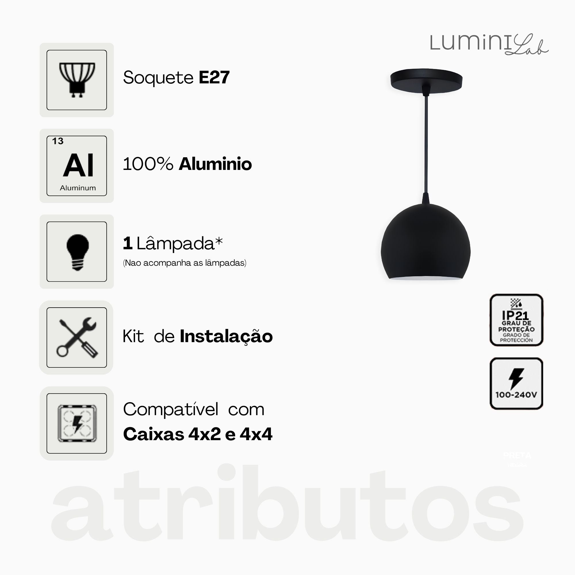 Pendente Coquinho Aluminio Teto E27 1 Luz Lumini Lab