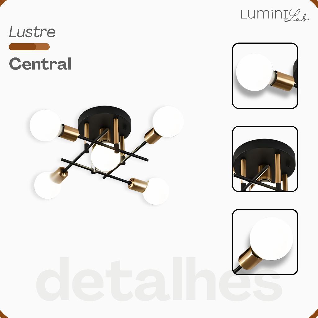 Plafon Central Aluminio Teto E27 5 Luzes Lumini Lab
