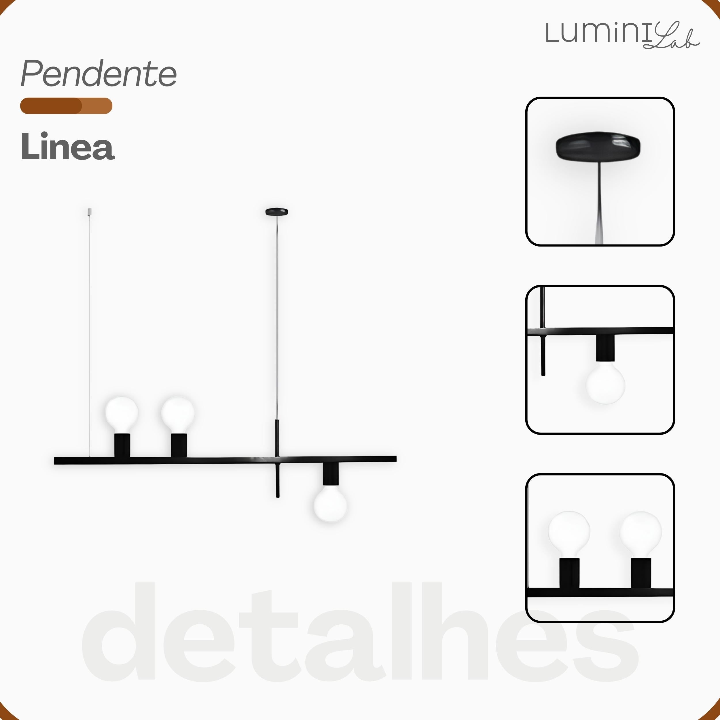 Pendente Linea Aluminio Teto Cabo 1 metro 3 Luzes E27 Bivolt Lumini Lab